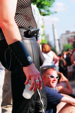 leather pants guy at pride parade